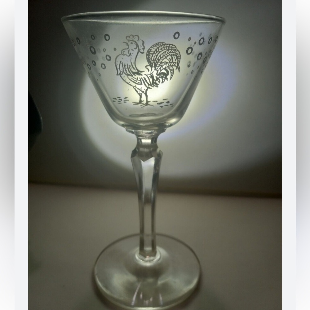 MCM Libbey Glass Rooster Stemmed Martini Glasses (set Of 5)